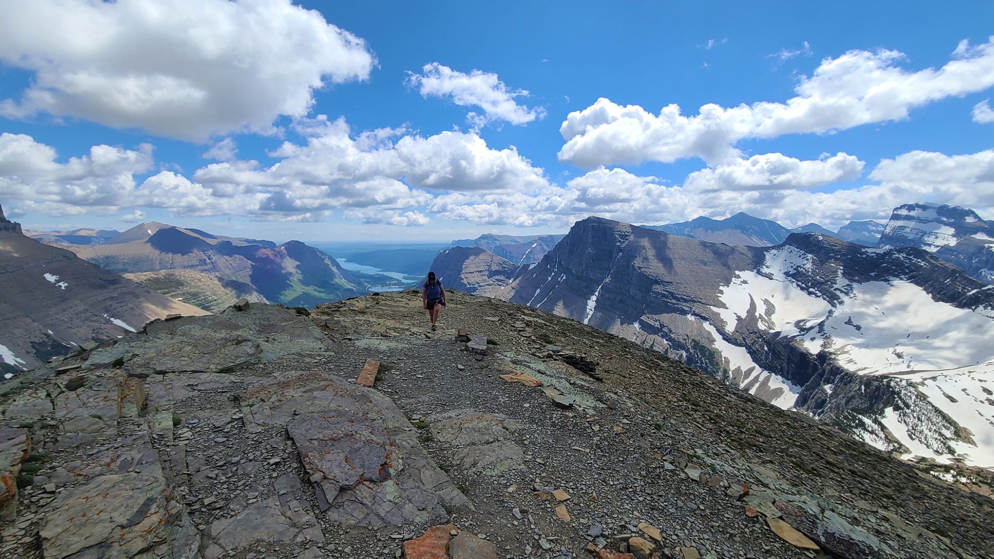 Mountain tops and hiker